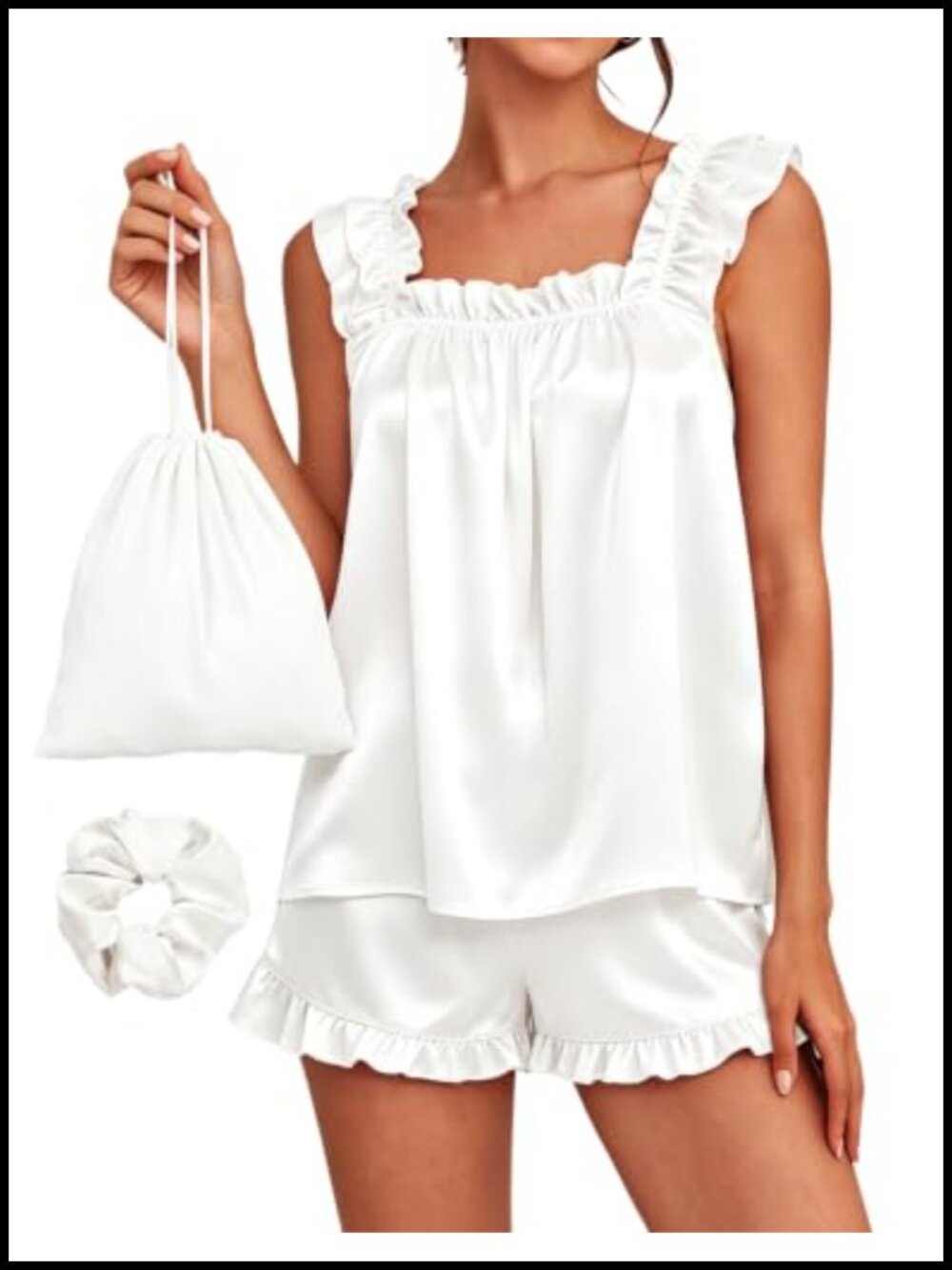 SAPJON Women's 2 Piece Satin Pajama Set Ruffle Shorts Sleepwear
